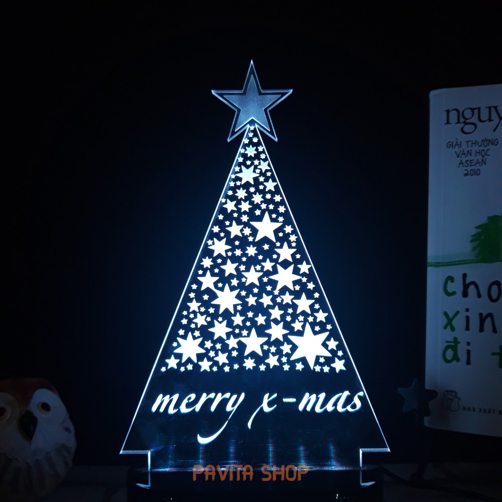 Đèn ngủ led 3d PAVITA hình cây thông, quà tặng noel độc đáo, ý nghĩa cho bạn gái, bạn trai, đèn trang trí đẹp