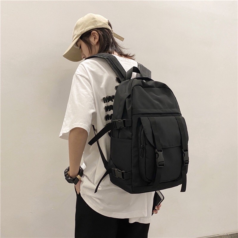 Balo Laptop Ulzzang Unisex Backpack 2810 Clothes Shop Balo Đen Trơn Đi Học Đi Chơi Vải Canvas Cao Cấp Chống Nước