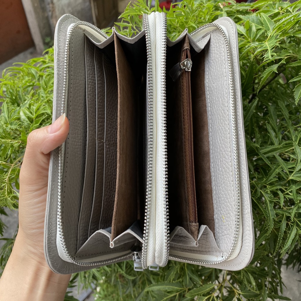 VÍ CẦM TAY DA CÁ SẤU THẬT 22x12 CM MÀU TRẮNG TINH KHÔI 2 DÂY KÉO THỤC | RYRY STORE