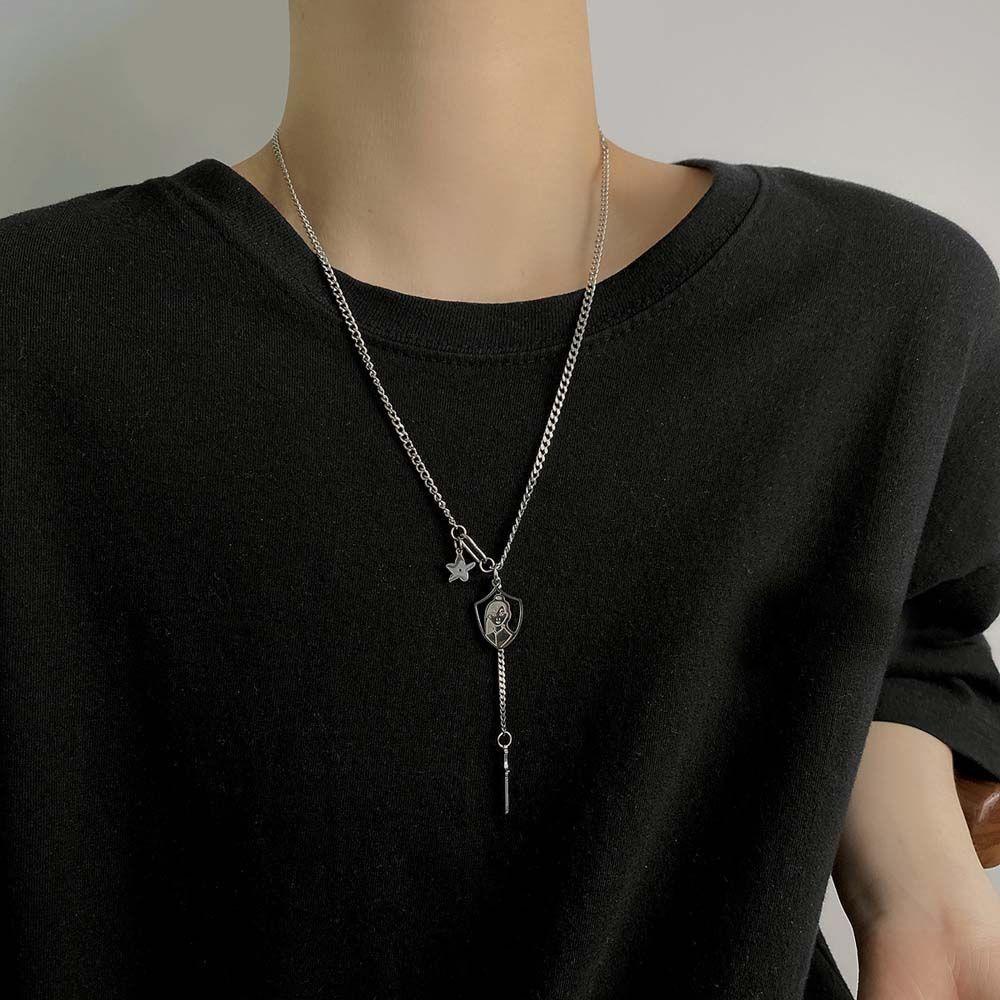 AROMA Vòng cổ Bằng Thép Titan Mặt Hình Ngôi Sao Chân Dung Phong Cách Hàn Quốc Retro