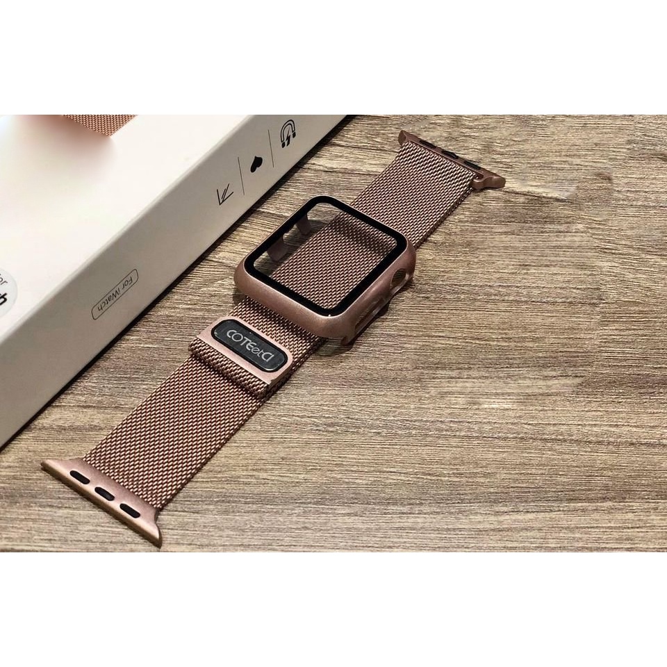 Combo dây thép và Ốp liền kính cường lực cho Apple Watch đồng hồ thông minh iWatch Series1/2/3/4/5/6/SE size 38/40/42/44