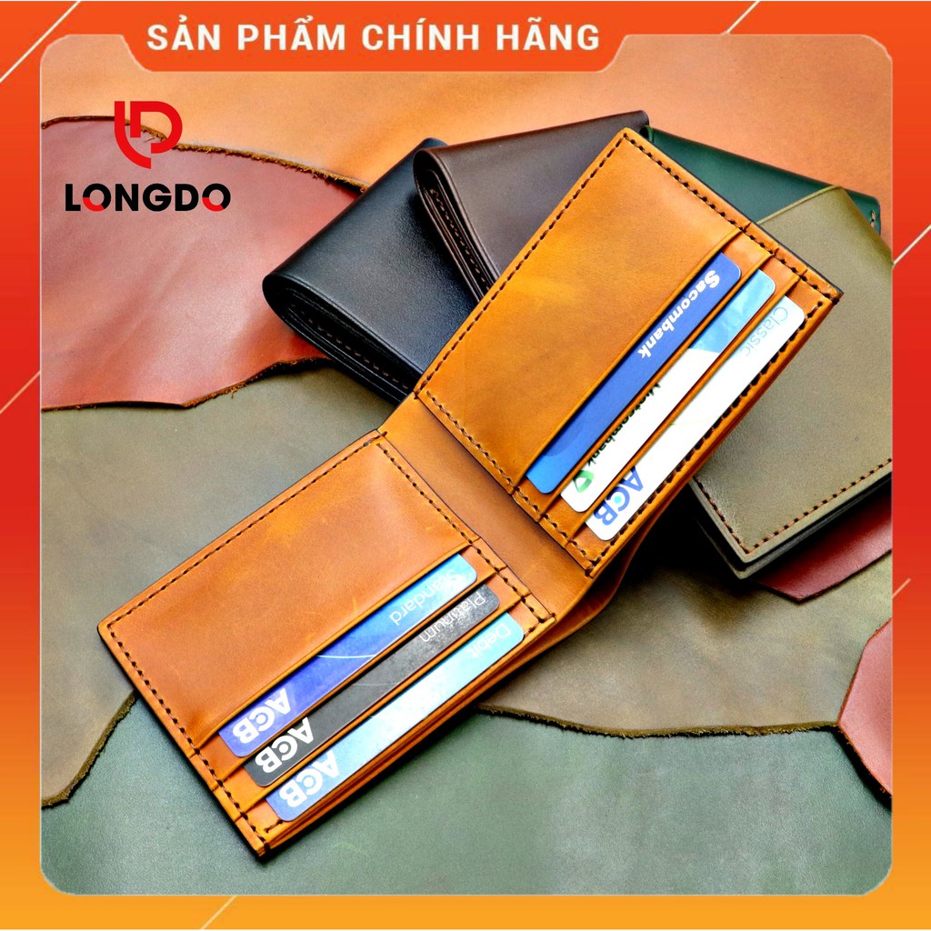 Bóp Nam Da Bò Pullup Cao Cấp - Cam Kết 100% Da Bò Thật - Ví Ngang - Hàng Chính Hãng Thương Hiệu Longdo Leather - B01