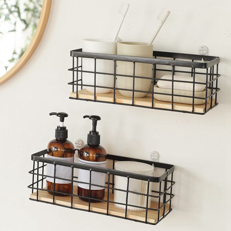 Set 2 Giỏ Đựng Đồ Bằng Kim Loại Với Đế Gỗ Trang Trí Nhà Ở