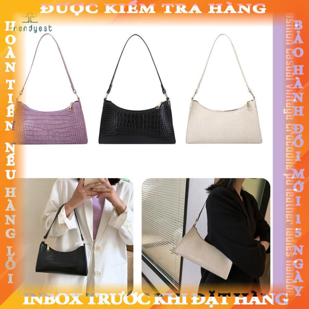 Túi Xách Nữ Da PU Họa Tiết Da Cá Sấu Đeo Dưới Cánh Tay Phong Cách Retro Màu Trơn Thời Trang tranduong