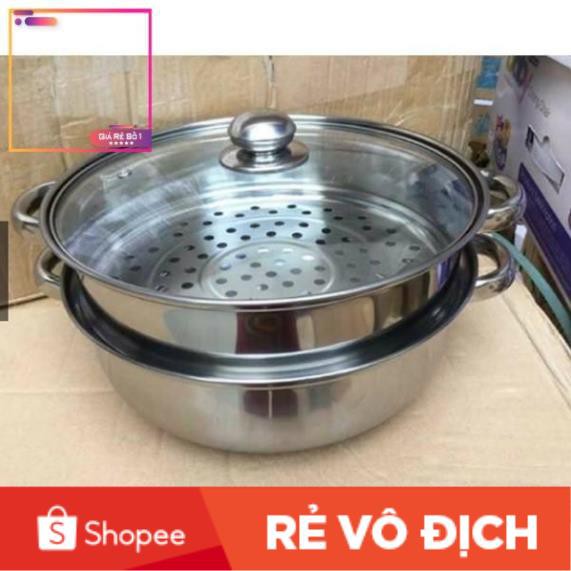 [Giảm 50%]  Bộ xửng hấp inox 28cm - nồi hấp đa năng 2 tầng cao cấp nắp kính