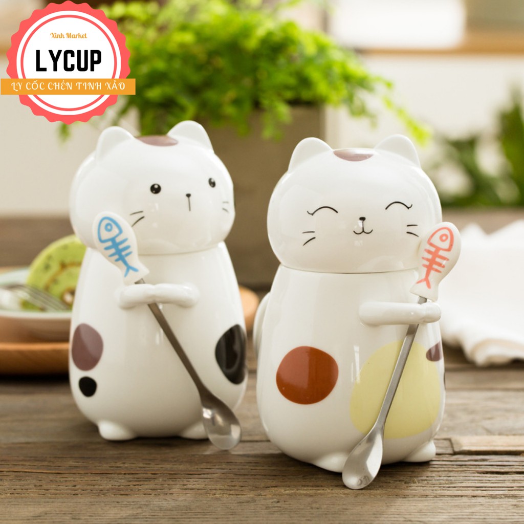 Cốc sứ cao cấp,cốc uống trà quai liền thìa có nắp đậy Gốm sứ cao cấp 400ml | BigBuy360 - bigbuy360.vn