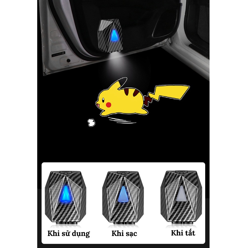 Đèn Chiếu Logo Xe Hơi - Đèn LED Chiếu Hình Laser Nhiều Hoạ Tiết Thiết Kế Không Dây Gắn Cửa Xe Ô Tô - Sạc Bằng Cổng USB