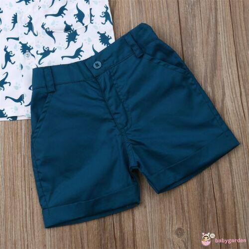 Bộ Áo Thun Tay Ngắn Cổ Bẻ In Hình Khủng Long + Quần Ngắn Màu Trơn Thời Trang Mùa Hè Cho Bé Trai 1-6 Tuổi