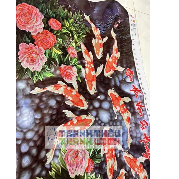 Tranh thêu chữ thập cá Phú Quý Hữu Dư 3D Gia Hoà Van Sư Hưng AL53621 |120x60cm|