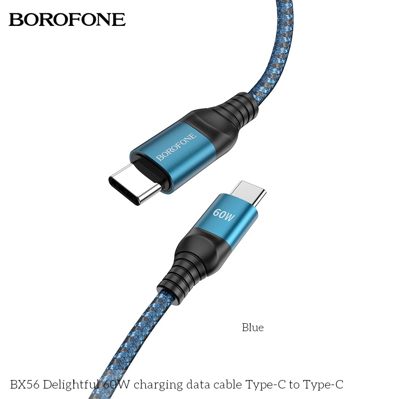 Dây cáp sạc nhanh BOROFONE BX56 dòng 60W, vào Type-C ra Type-C cho Android dài 1m - Chính hãng