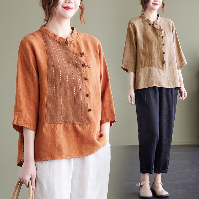☻ L O T U S ☻ Plus Size 3/4 Tay Áo Cổ Điển Nữ Phong Cách CAL1773
