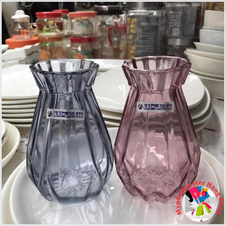 Lọ hoa thủy tinh khía thắt eo cỡ 20cm