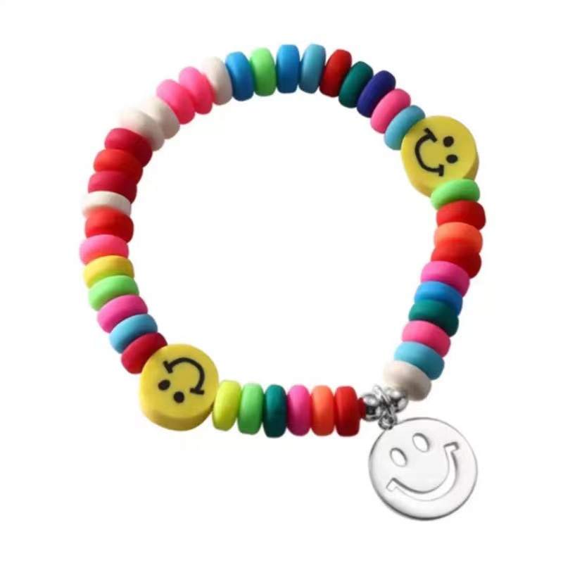 Vòng tay chuỗi hạt có mặt hình mặt cười màu cầu vồng thiết kế co giãn | BigBuy360 - bigbuy360.vn
