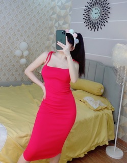 [HÌNH_THẬT] Đầm body dài 2s cột nơ vai