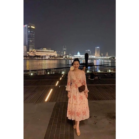 Giày bệt búp bê H&M đính nơ da lộn màu nude size 38