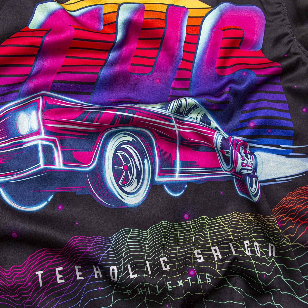 Áo Sơ Mi Unisex Form Rộng Satin TeeHolic In Hình Racing Màu Đen