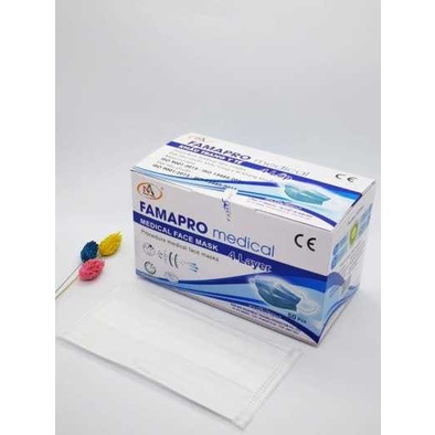 Chính Hãng-Khẩu trang y tê 4 lớp kháng khuẩn cao cấp màu trắng Nam Anh famapro hộp 50 cái