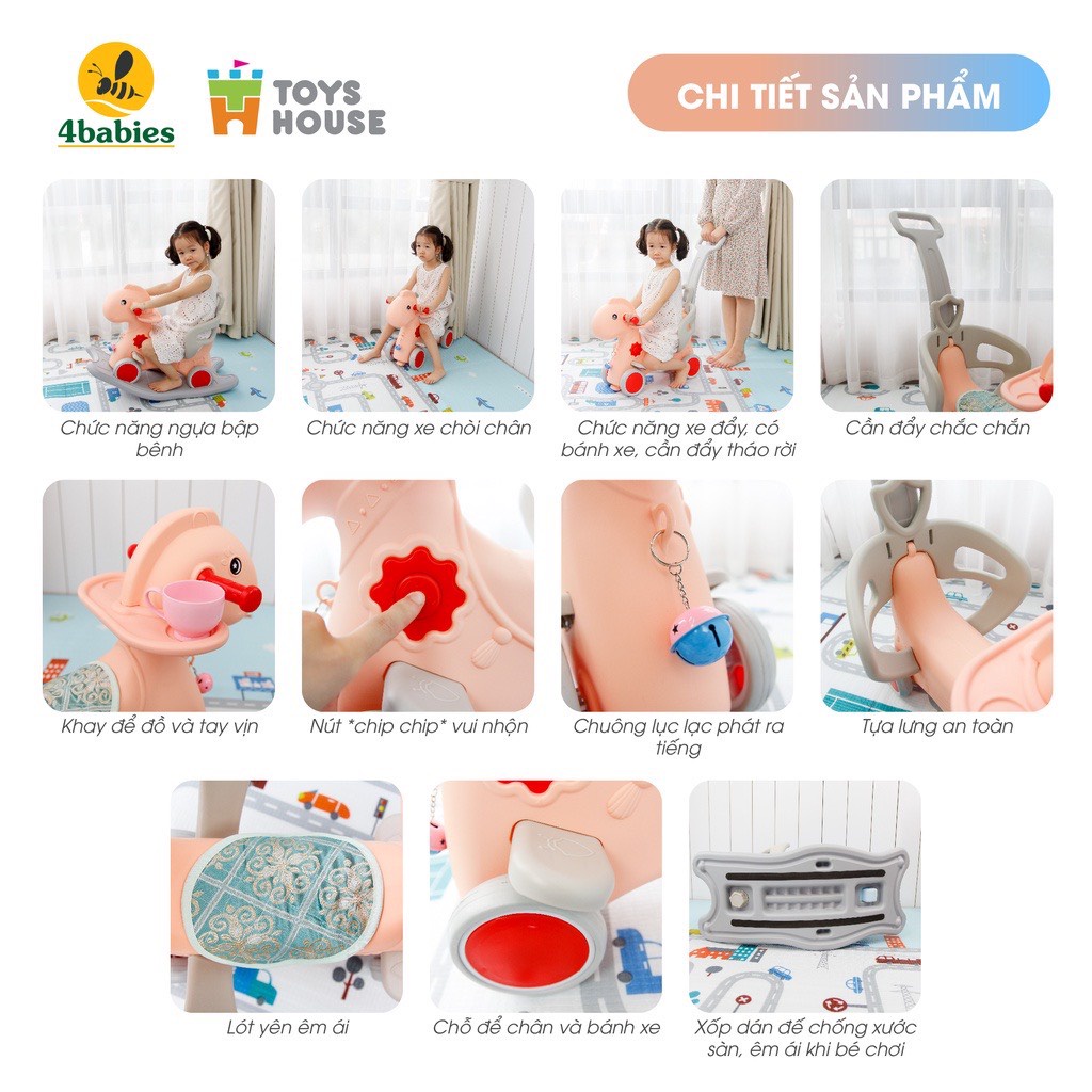 Ngựa bập bênh đa năng kiêm xe chòi chân và xe đẩy cho bé Toys House WM19033, hàng chính hãng cho bé