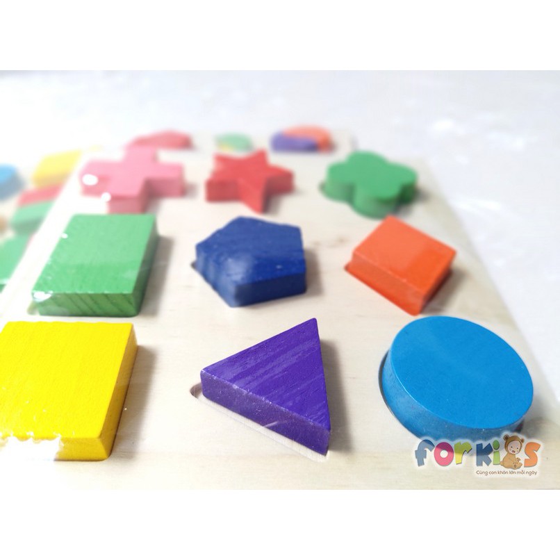 Đồ chơi xếp hình bằng gỗ, bộ 3 bảng ghép hình học, Giáo cụ montessori đồ chơi khoa học.