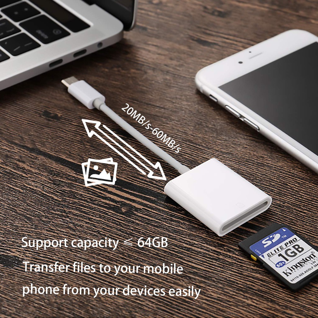 (Hàng Mới Về) Đầu Đọc Thẻ Nhớ Otg Lightning Type C Usb-C Cho Iphone