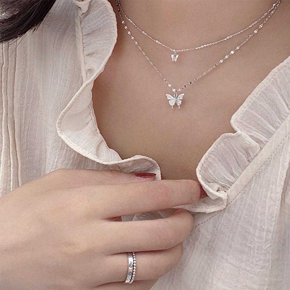 Vòng Cổ Choker Hai Lớp Mặt Hình Bướm Thời Trang Cho Nữ
