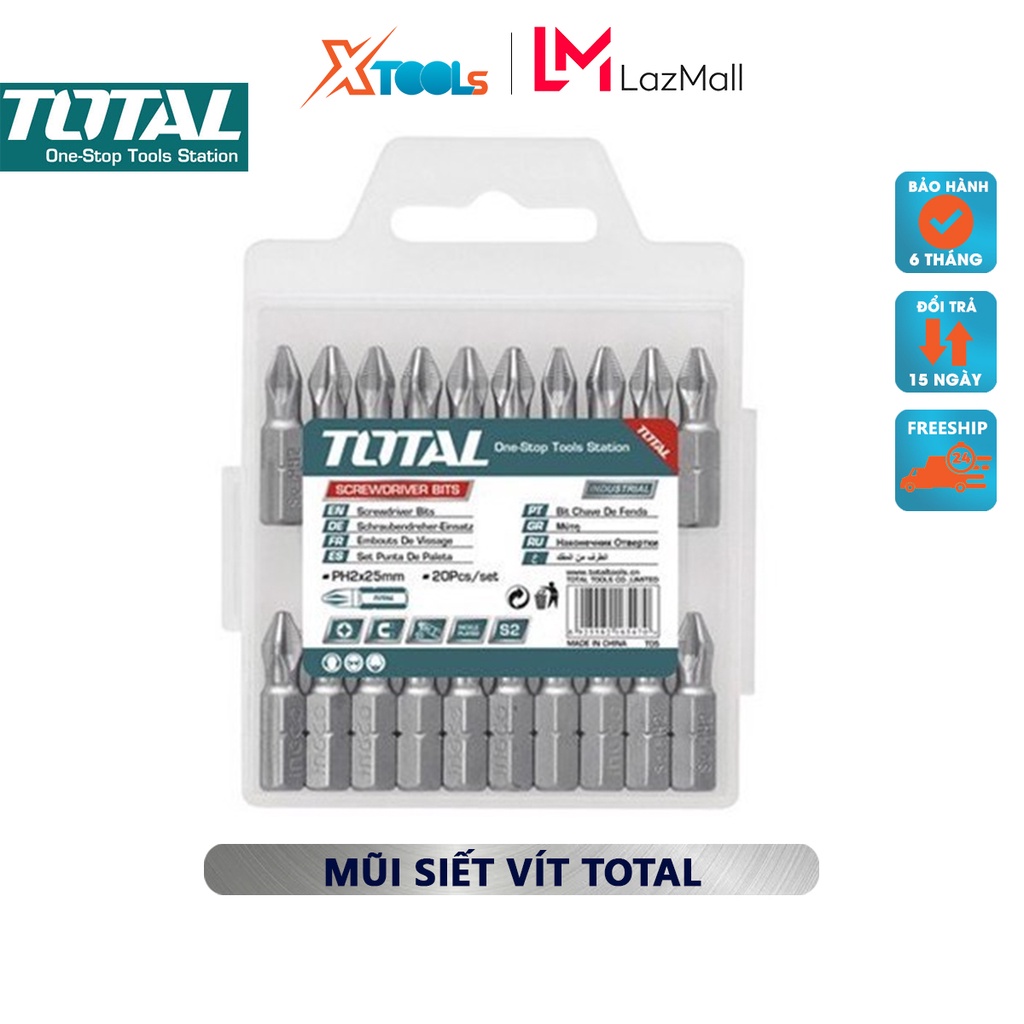 Mũi siết vít bake 2 đầu TOTAL TAC16PH253 | bộ 10 mũi siết vít bake  [CHÍNH HÃNG] [XTOOLs]