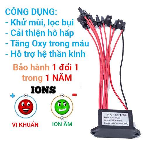 Máy tạo ion âm lọc không khí MS-FA7000 bộ 10 râu điện áp 220V-60Hz, bảo hành 1 đổi 1 trong 3 tháng, tặng phích cắm