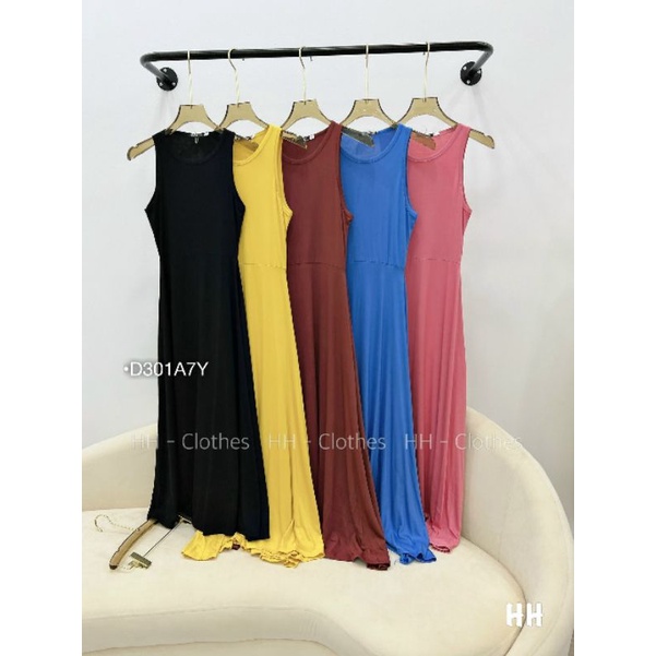 Đầm Maxi Thun Dáng Suông Váy Ba Lỗ Dài Sát Nách Dáng Vintage Sang Chảnh Thun Mịn Mát Ôm Tôn Dáng