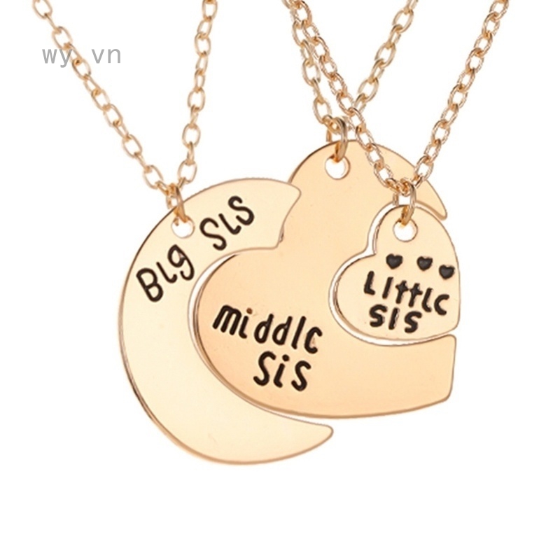 Bộ 3 dây chuyền họa tiết 3 chị em bạn thân hình trái tim/ mặt trăng