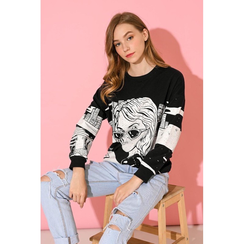 Áo Sweater Nữ Tay Dài Kèm Mặt Nạ Miễn Phí