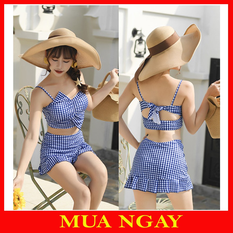 Bikini, Áo Tắm, Đồ Bơi Nữ Hai Mảnh Caro Sexy Mặc Đi Biển BK12