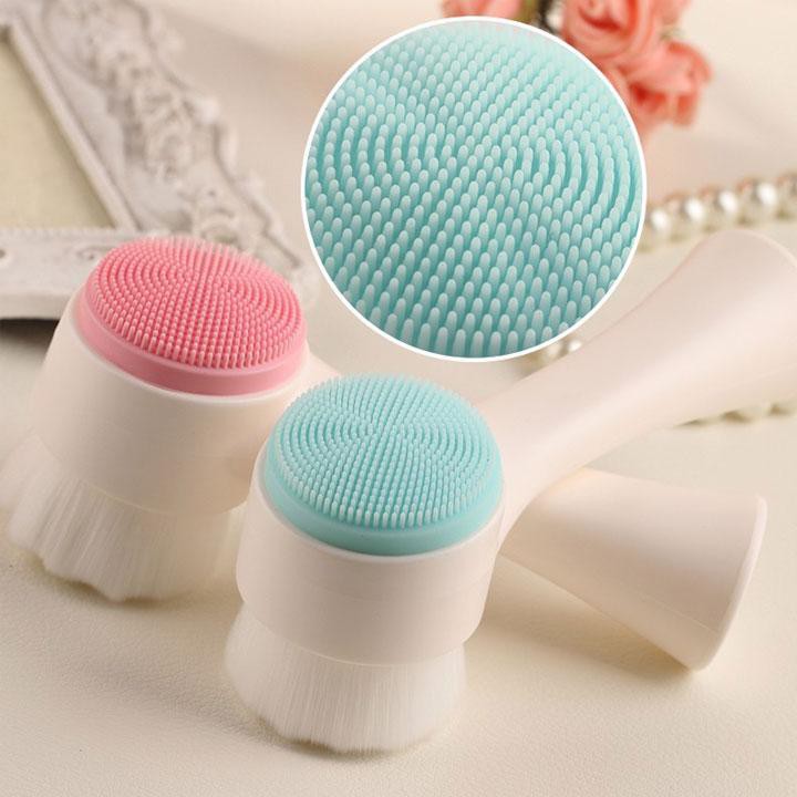 Rửa Mặt 2 Đầu Bông Mịn,Silicon Siêu Mềm Mịn,massage Mặt Chuyên Sâu,Chăm Sóc Da Mặt,Tẩy Tế Bào Chết