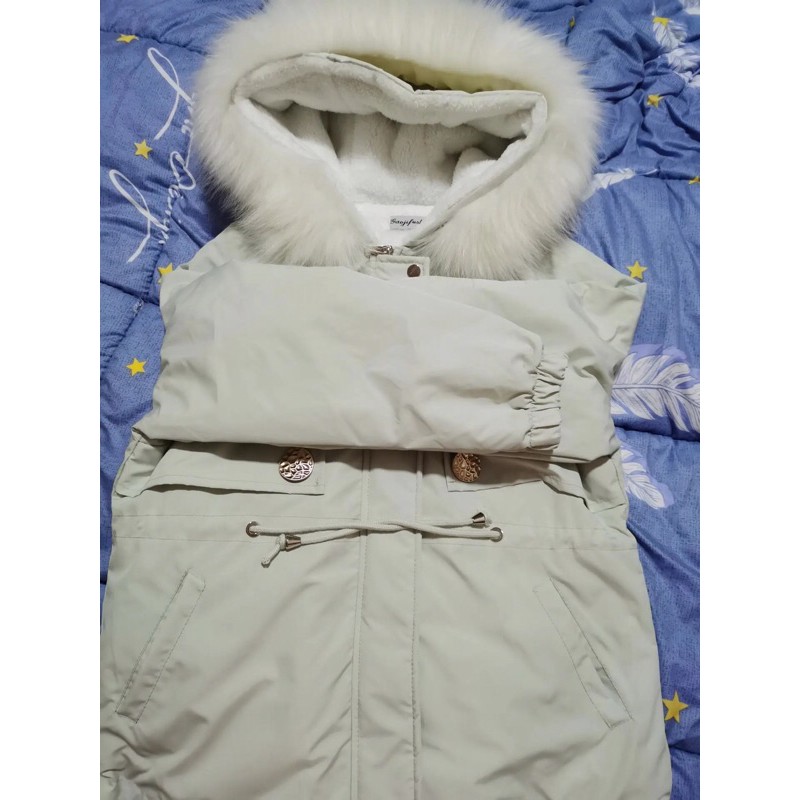 Áo khóa lót lông mủ lông chùm đầu-thời trang đông nữ quảng châu