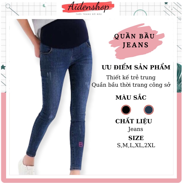 Quần bò bầu jeans đẹp Aidenshop quần bầu công sở có đáp bụng (có video)