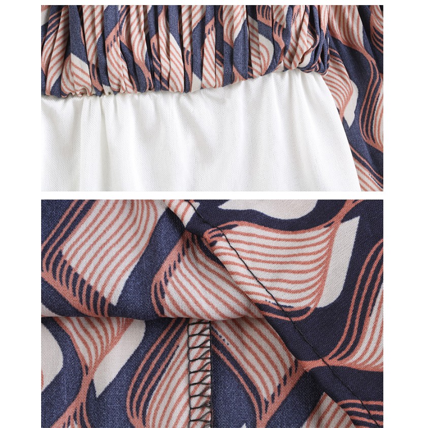 Chân váy xếp ly họa tiết sóng bắt mắt VAY67 vải đẹp, không nhăn