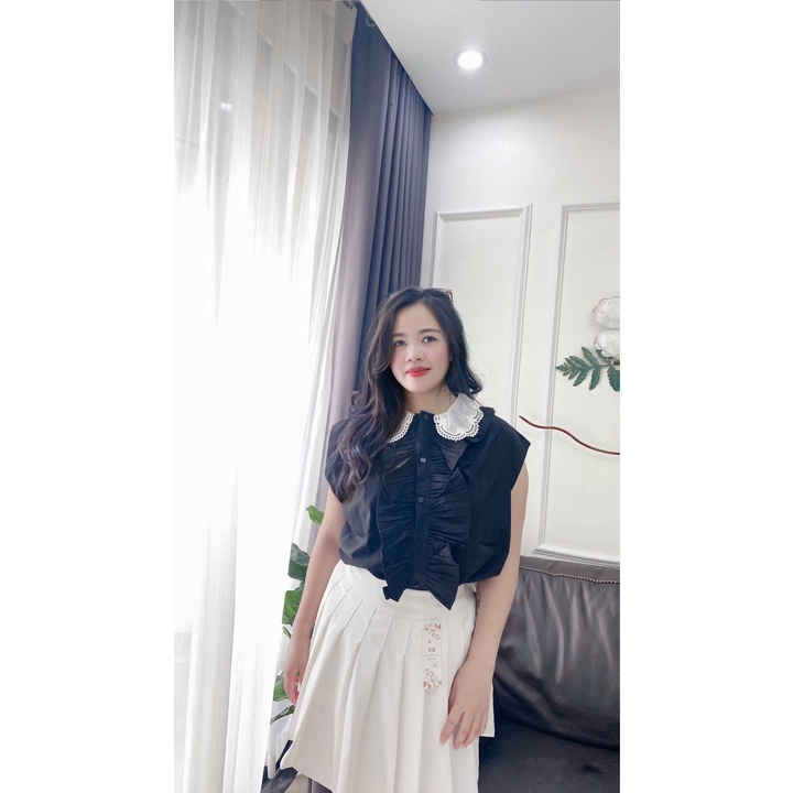 Áo Bigsize sơ mi ren cổ Ben Tô (60-85kg) MS110