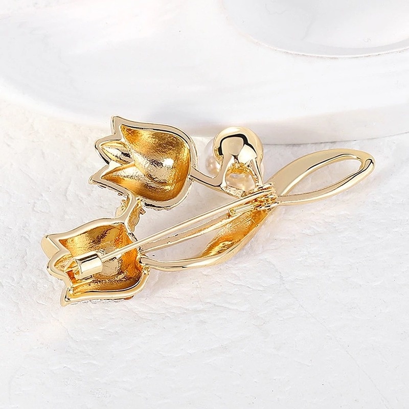 1 Trâm Cài Áo Hình Hoa Tulip Đính Đá Và Ngọc Trai Thanh Lịch Cho Nữ