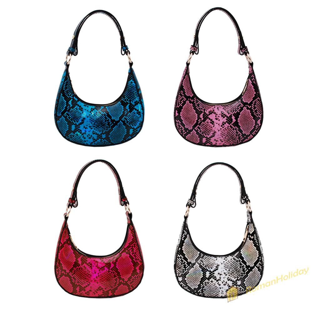 【On Sale】Retro Women Snake Print PU Shoulder Underarm Bag Casual Small Hobos Handbag