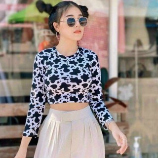 Áo thun croptop dài tay borip hoạ tiết lạ 🌱🌱ch