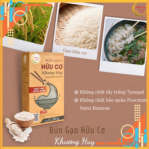 [Free Ship] Bún Khô Hữu Cơ Khương Huy - Chỉ 3 Phút Nấu Không Cần Ngâm  - Bún Sạch Khương Huy Hôp 200g