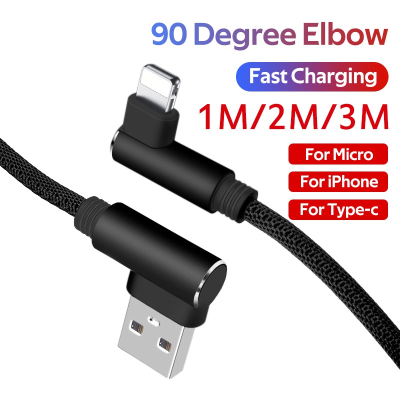 Quick Charge Cable Cable 2.4a 90 Degree For Iphone Samsung Android Phone Huawei P30 P20