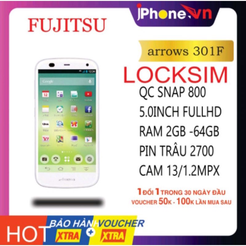 Điện thoại Nhật Ram2+64G  Khóa Sim Fujitsu Arrows A 301F