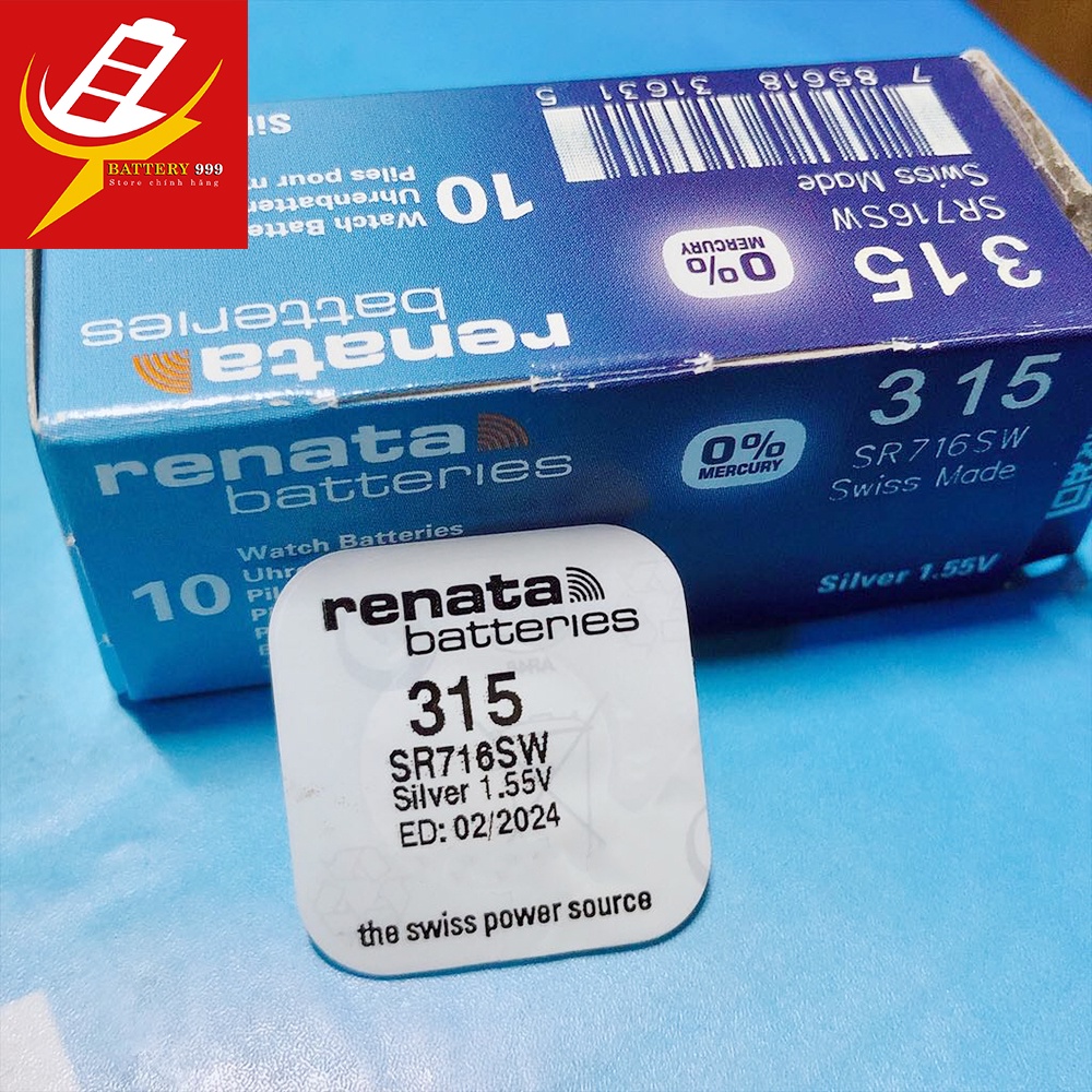 Pin đồng hồ SR716SW 315 SR716 Renata Vỉ 1 Viên- Hàng Chính Hãng