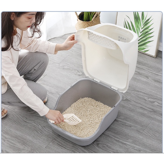 Nhà vệ sinh có nắp kín cho mèo, size to, tặng kèm xẻng