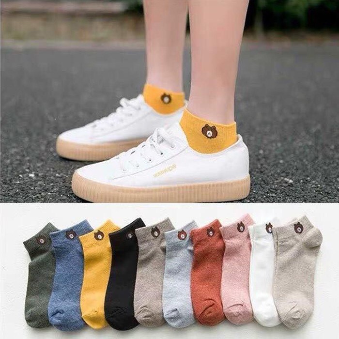 Set 10 Đôi Tất Nữ, Vớ Nữ Hình Gấu, Hình Hoa Cúc Kèm Túi Đựng Siêu Xinh