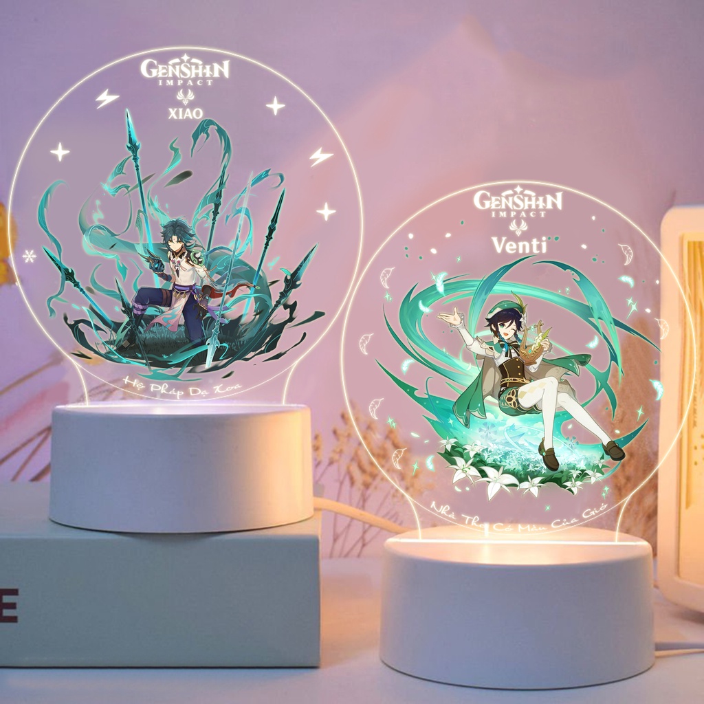Đèn led in hình Thegioipuzzle Genshin Impact Họa tiết anime Ganyu, Raiden Shogun,... trang trí bàn học