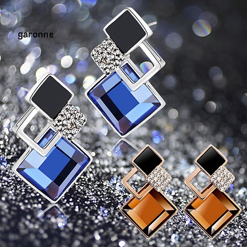 GA_Women's Fashion Rhombic Rhinestone Eardrop Korean Style Earrings Party Jewelry