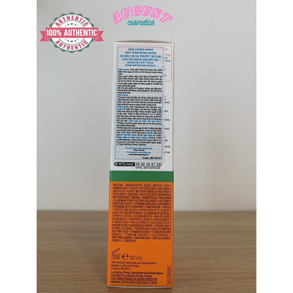 [CHÍNH HÃNG] Kem chống nắng La Roche Posay Anthelios XL Dry Touch Gel-Cream Spf 50+ 50ml cho da dầu