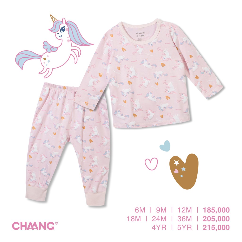 Bộ quần áo dài cúc vai Pony bé gái in tràn hồng CHAANG