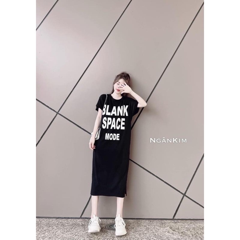ĐẦM NỮ-Váy suông cotton dáng dài 1m in chữ "BLANK"